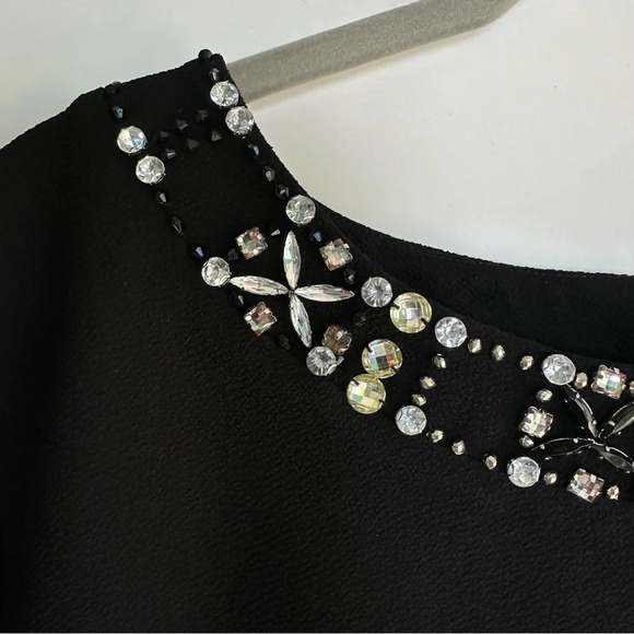 Karl Lagerfeld Paris Black Rhinestone Blouse Top Embellished Crystals Size Large - Picture 3 of 12